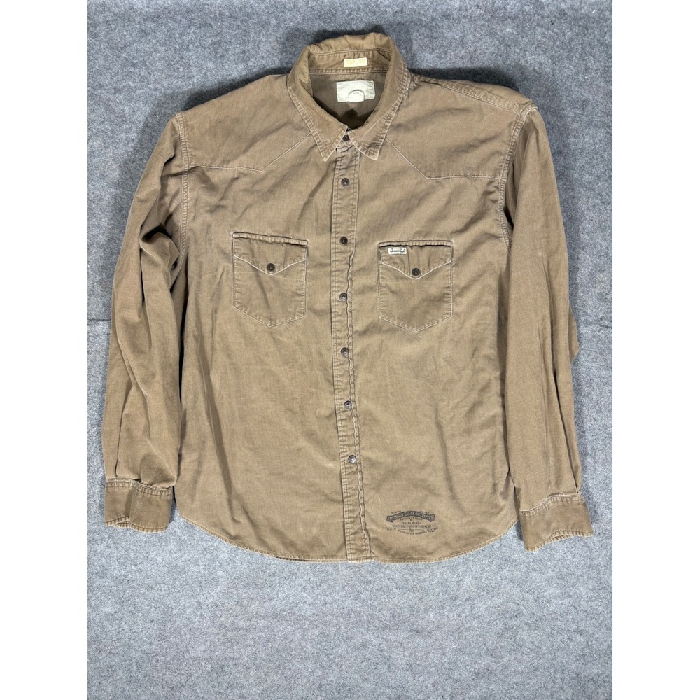 American Eagle Outfitters Mens XL Vintage Slim Fit Corduroy Western Shirt Tan